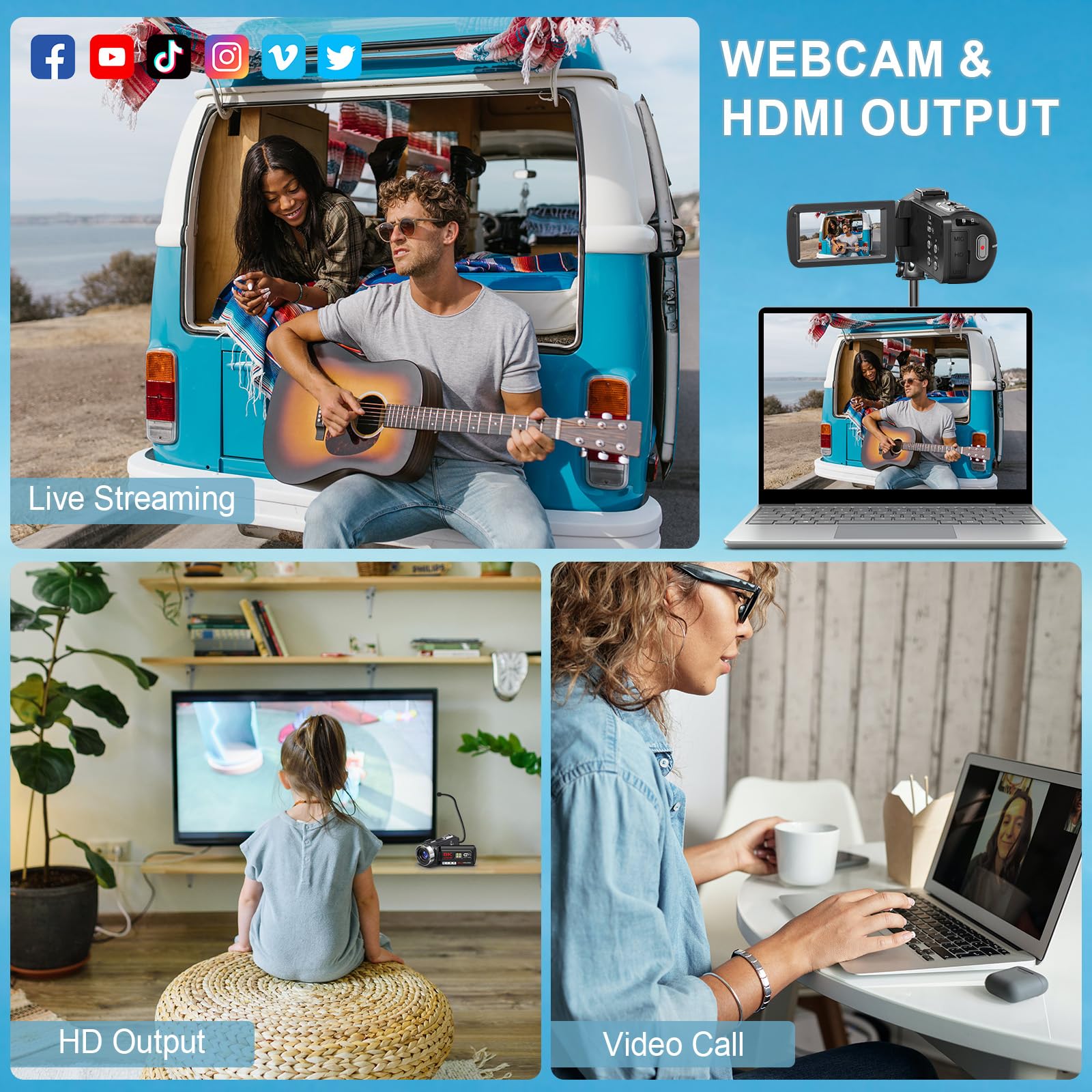 8K 64Mp Camcorder Video Camera 18X Digital Zoom Youtube Vlogging Camera Webcam Ir Night Vision Wifi 3.0   Touch Screen Camcorder